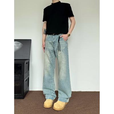 Autumn And Winter New American High Street Washed Light Colored Jeans For Men And Women Straight Leg Slightly Flared Loose Wide Leg Pants