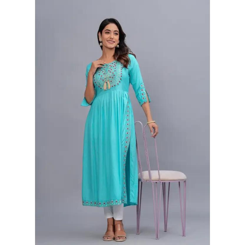 Women Embroidered Rayon Ethnic Dress Kurta Party Wear Bollywood Top Tunic Kurti VF-20204