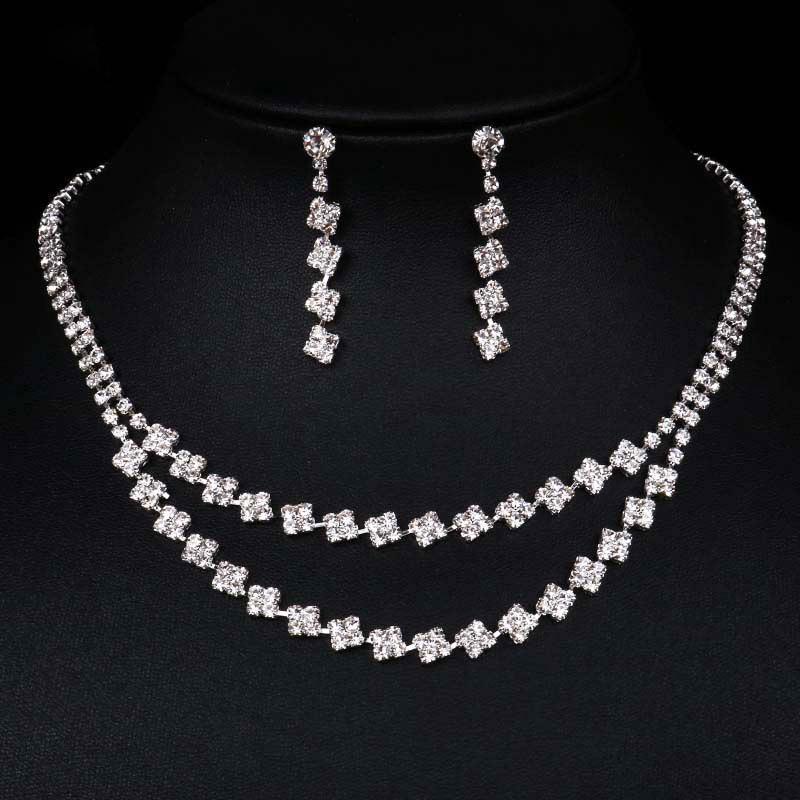 Svatební Geometrický Dvojitý Náramek Náramek Šperkový Set Drápkový Řetízek Diamantový Jednoduchý Větrný Náhrdelník Náušnice Šperky