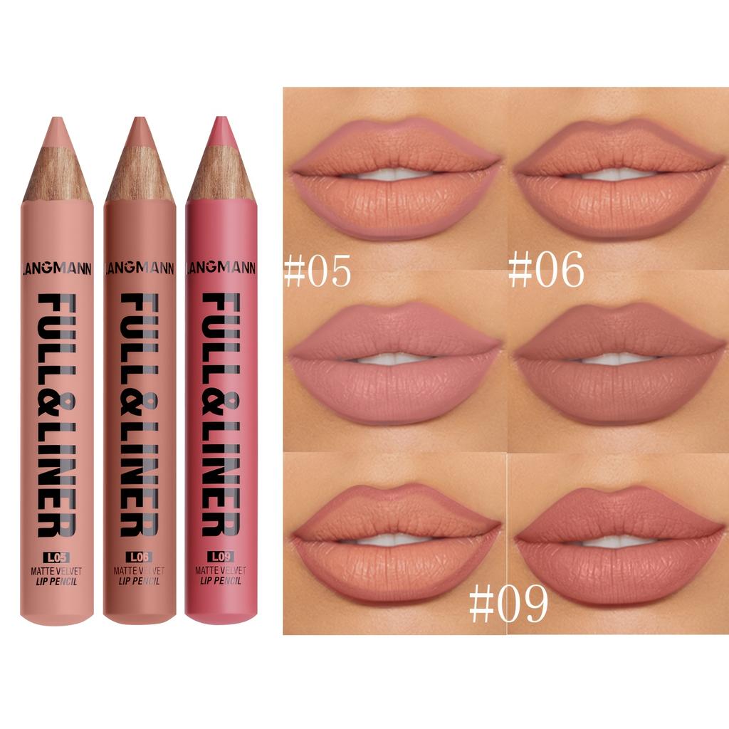 Delineador de Labios y Color Completo en 12 Tonos Mate, Fórmula Ligera para Todos los Tipos de Beige Claro Adecuado para Labios con Look Completo, Delinea y Rellena el Look de los Labios