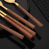 16Pcs Gold Flatware Cutlery Set Chopsticks Knife Fork Spoon Set Imitation Wooden Handle Korean Dinnerware Luxury Tableware