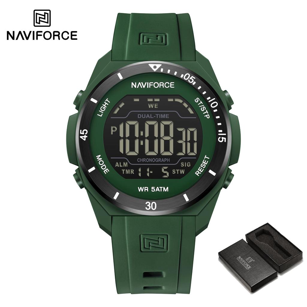 NAVIFORCE Original DIgital Watch Men LCD Display Calendar Date Chronograph Alarm Night Pattern Silicone Strap Waterproof Boys Watch NF7138