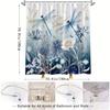 1pc Dragonfly Floral Pattern Shower Curtain, Shower Curtain with Hooks, Bathtub Partition, Bathroom Decor, Bathroom Accessories