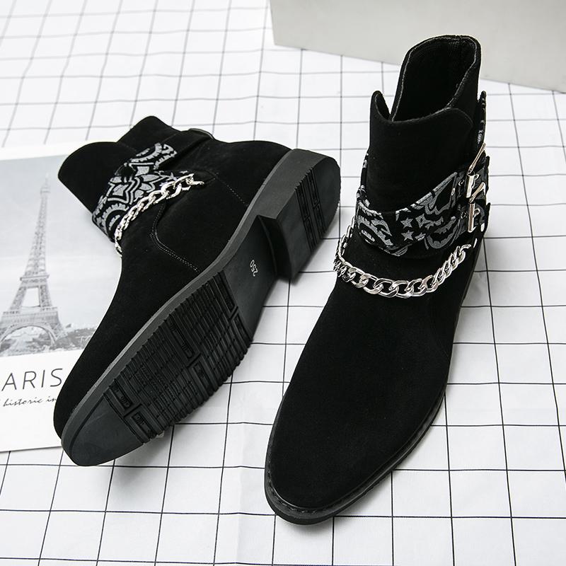 Fashion Men's Casual Sanded Leather Chain Sleeve Ankle Boots High Quality British Style Outdoor Office Working Men's Winter Boots