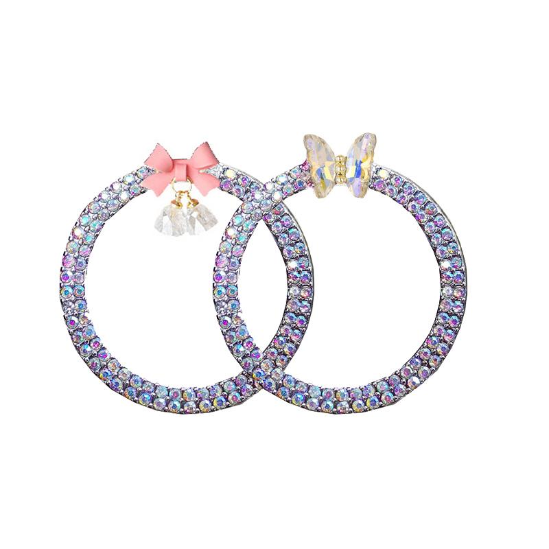 2pcs Hot Sales Rhinestone Car Start Button Decoration Circle Diamond Butterfly One Click Start Button Engine Start Stop Stickers