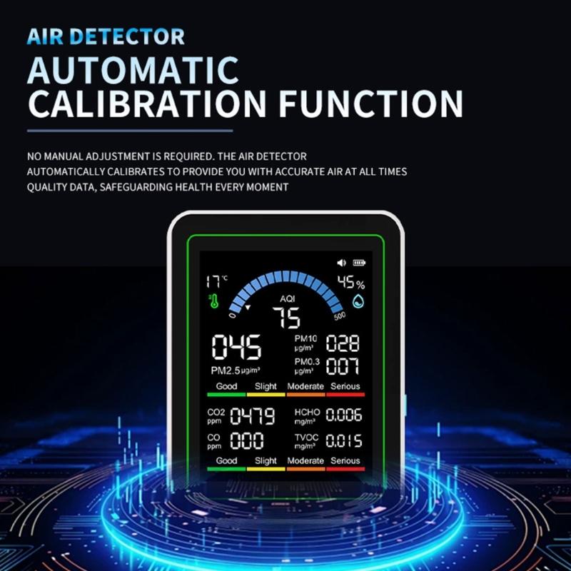 Air Quality Monitors, Indoor Detects PM2.5, CO2, PM10,PM1.0, Formaldehyde,TVOC,Temperature and Humidity Air Quality Test