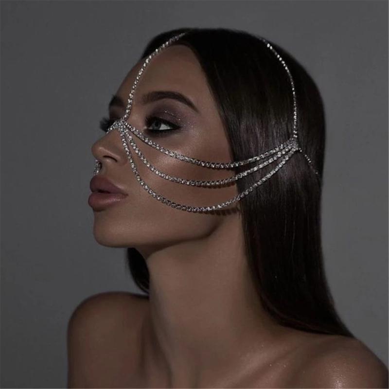 Sparkling Multilayer Face Chain Hair Headdress Veil Mask Fashion Face Chain Perfect for Special Occasions Role Playing