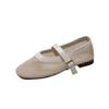 Vintage Round Head Mesh Breathable Mary Jane Women's Shoes Thick Heel One-word Buckle with Light Mouth Ballet Shoes Single Shoes Women