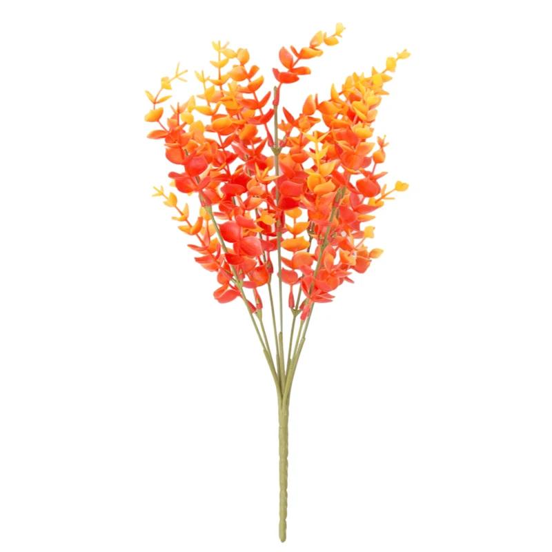10Pcs Artificial Fall Plants Plastic Fake Eucalyptus Shrubs Outdoor Plant for Garden Home Autumn Decoration Festival Party Decor