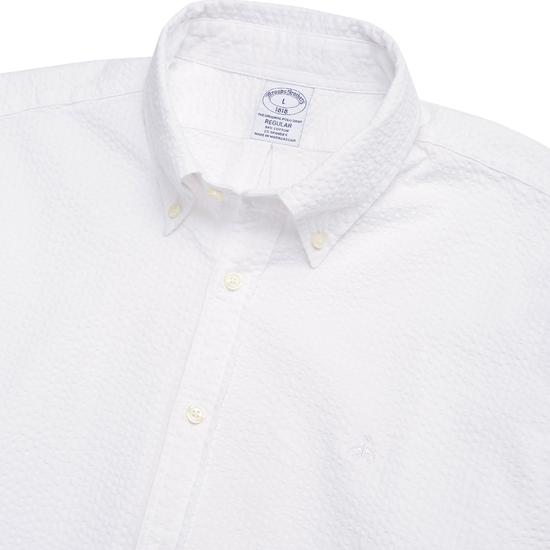 Regular Fit Cotton Seersucker Polo Button-Down Shirt (White) (BBTPMF0690AES)