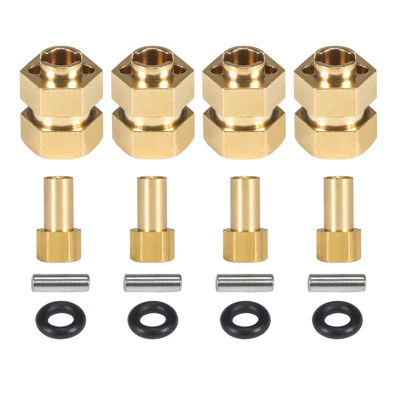 4Pcs Brass Wheels Hex Hub Extenders 7mm with Nuts for 1/24 RC Crawler SCX24 Bronco C10 Gladiator AX24 Upgrade Parts