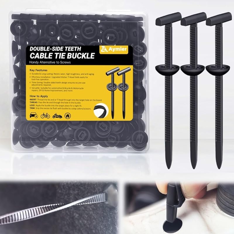 50Pcs Nylon Universal Cable Tie Buckles, 2026 Upgraded Heavy Duty Automotive Zipper Clips, Double-Side Self-Locking T Rivet Zip Ties For Car Repairs,