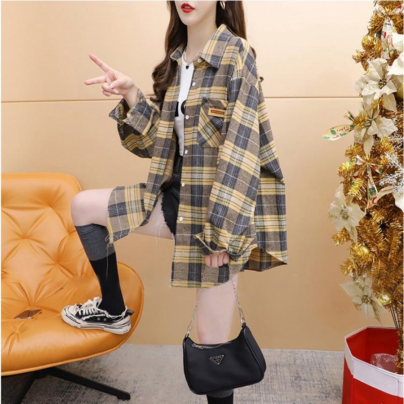 Spring Autumn Vintage Plaid Printing Shirt Women Long Sleeve Casual Fashion Button Top Female Cardigan Blouse