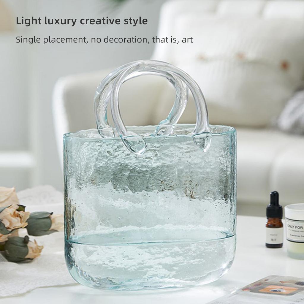 Glassvase Gjennomsiktig håndkurv Stue Blomsteroppsats Kreativ veske Fish Tank