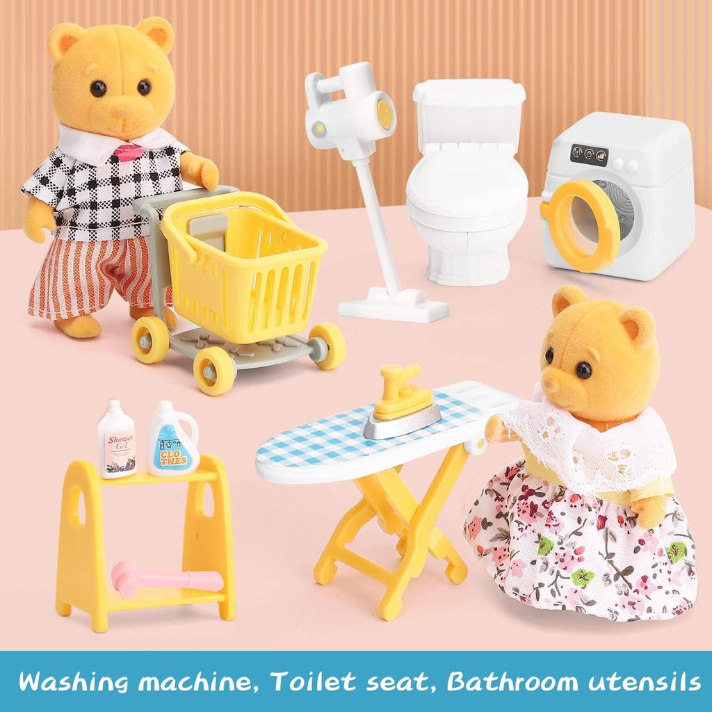 Puppenhaus-Möbelset für Kinder, Badezimmer, Küche, Kühlschrank, Waschmaschine, Wäscheset, Zubehör, Rollenspiel-Möbelspielzeug