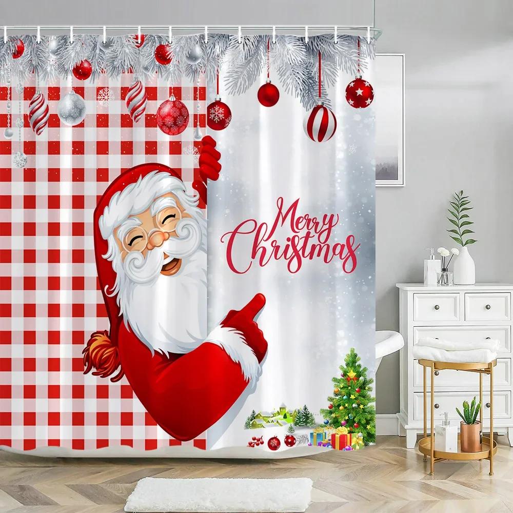 Xmas Decorative Shower Curtains Fireplace Christmas Tree Winter New Year Gift Bathroom Decor Fabric Bath Curtian Hanging