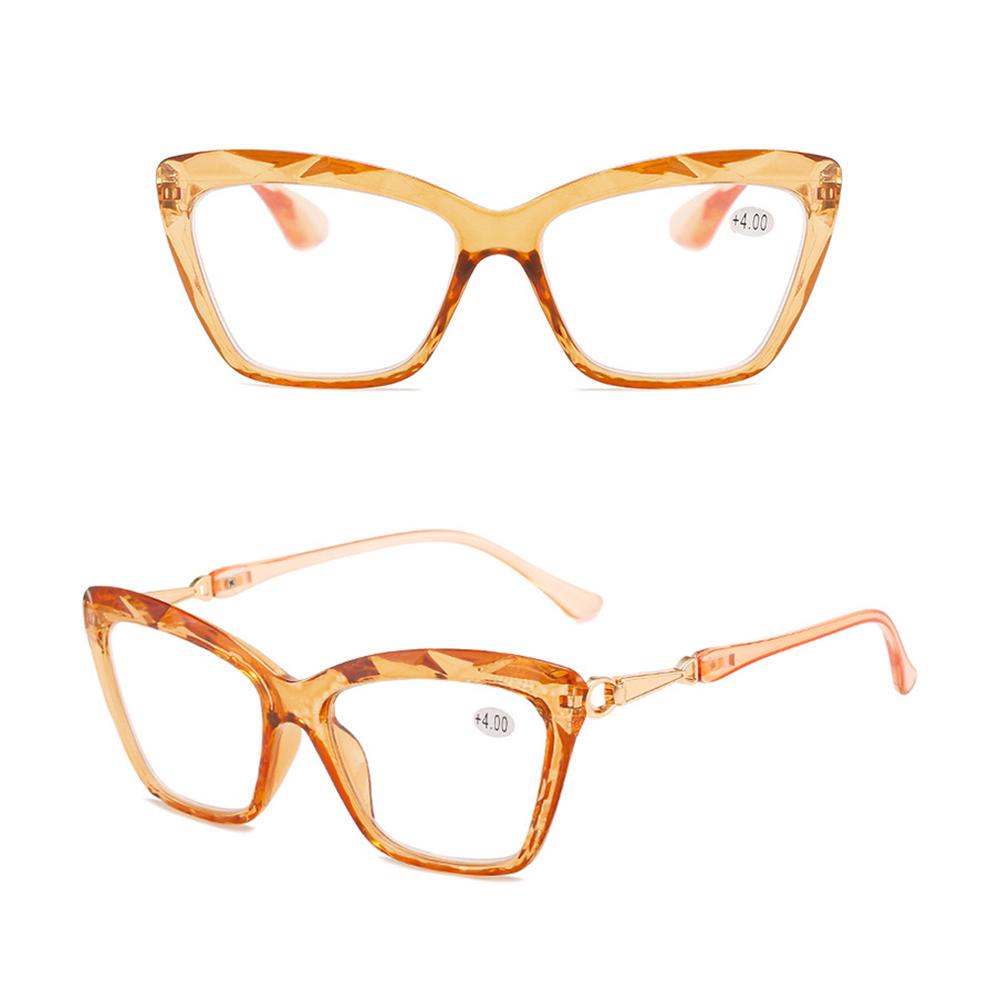 

Women Trendy Cat Eye Reading Glasses With Transparent Diamond Cut Edges Frame Magnifing Reading Glasses Presbyopia Glasses +400