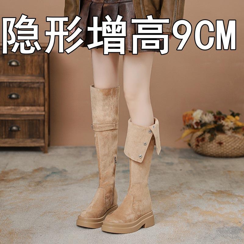 

Модная племенная обувь, два варианта носки, со складным голенищем, увеличивающие рост ботинки на толстой подошве, детские осенне-зимние ботинки на толстом каблуке до колена, рыцарские ботинки 33