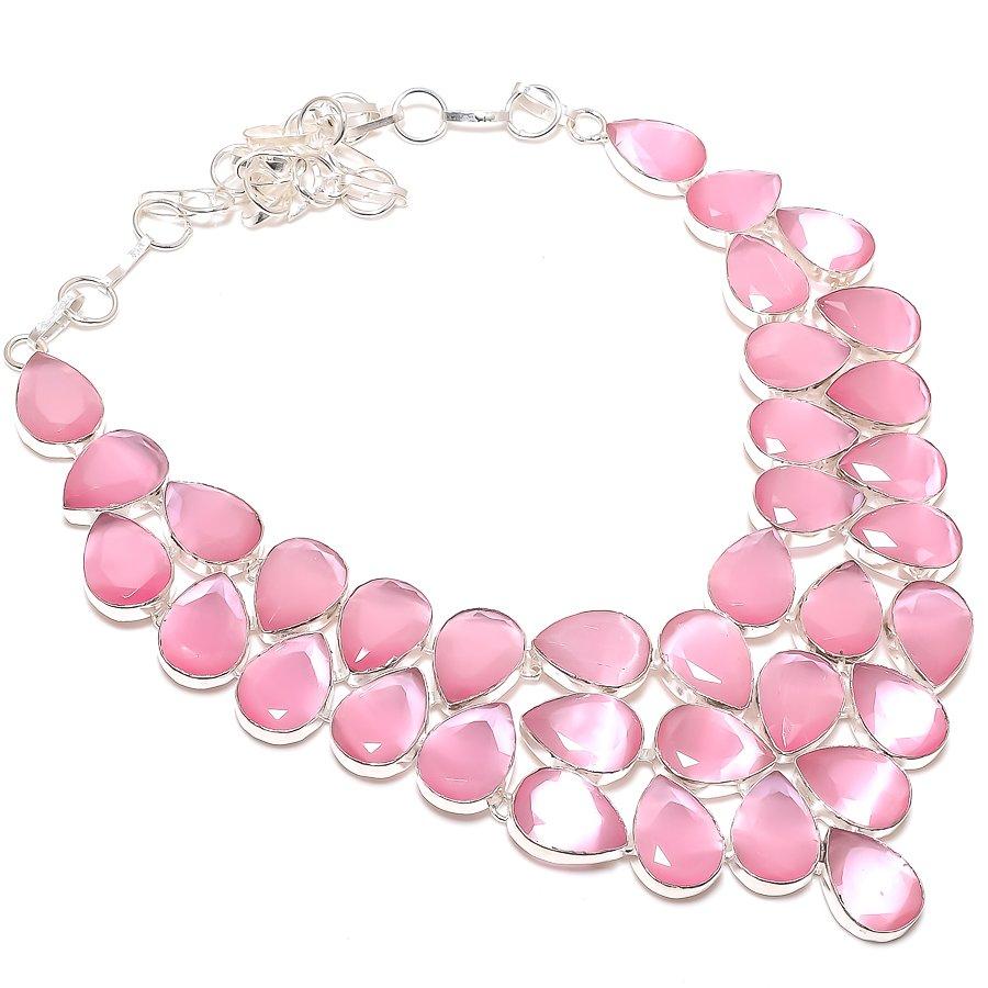 Natural Pink Monalisa Gemstone 925 Sterling Silver Jewelry Necklace 18" R8b80