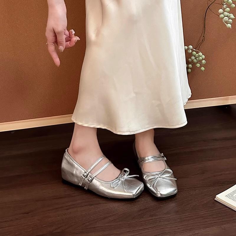 Fairy style bow with Mary Jane shoes, summer new French style with skirt, fashionable and versatile women's single shoes