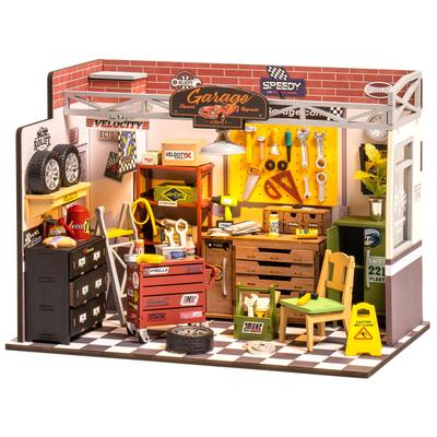 ROBOTIME Miniature Miniature Dollhouse Model Garage with Illustrated Officially Model House with LED DIY Handmade Wooden Interior Time for Kids and