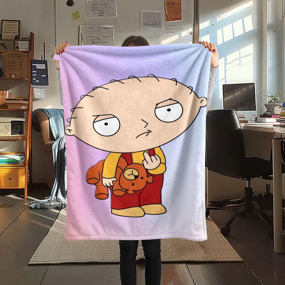Stewie Griffin Printed Flannel Blanket, soft throw for bedroom sofa, washable, fan merchandise, great gift.