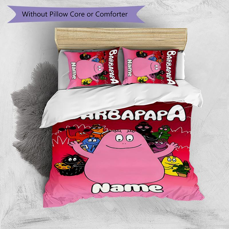 3pcs Custom Name Barbapapa Bedding Set Duvet Cover Closure Includes 1 Duvet Cover & 2 Pillowcases for All Seasons Bedroom Decor