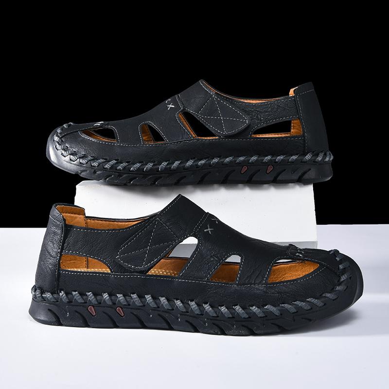 Fashion Versatile Summer Men Sandals Genuine Leather Mens Casual Shoes Outdoor Man Besch Shoes Hollow Out Roman Flats Wading Aqua Shoes