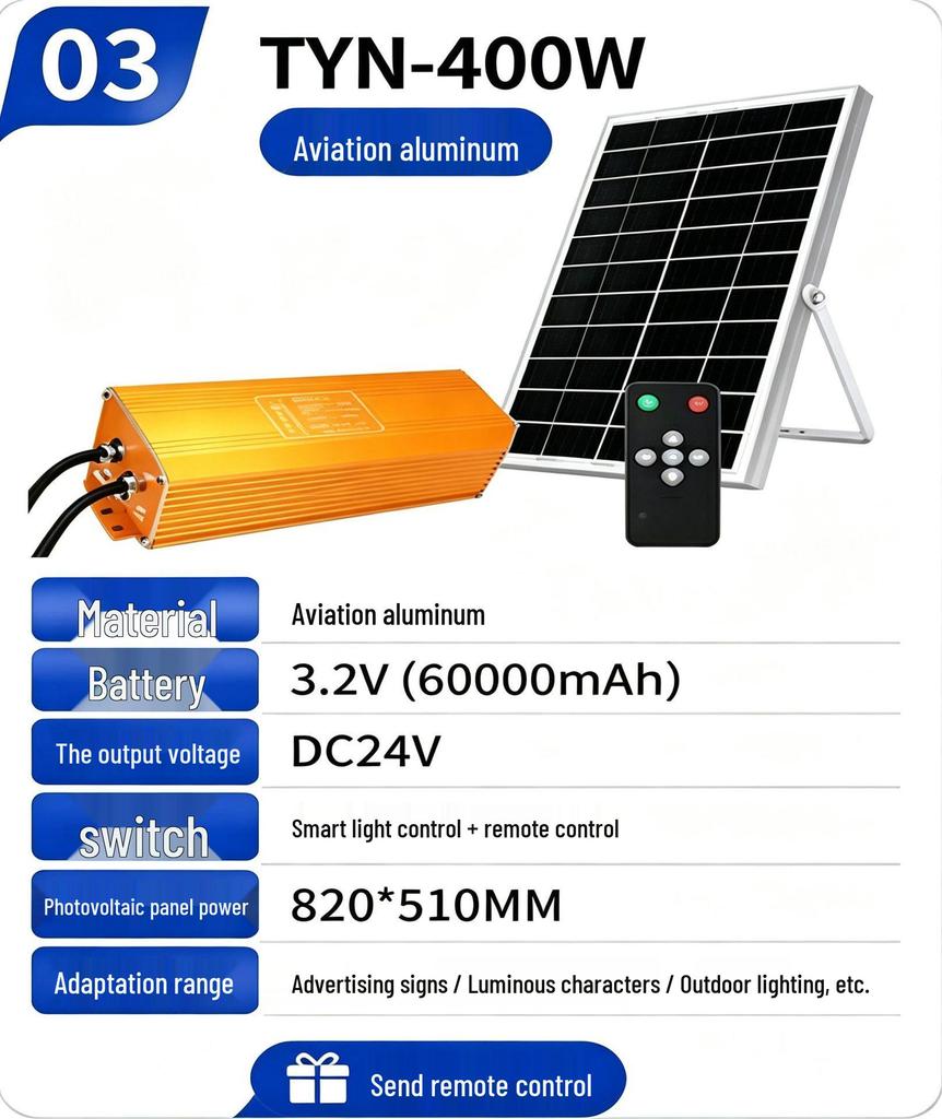 12V/24V/36V Solar Power System with Photovoltaic Panels, Battery Storage, LED Light Box, and Illumination Lights