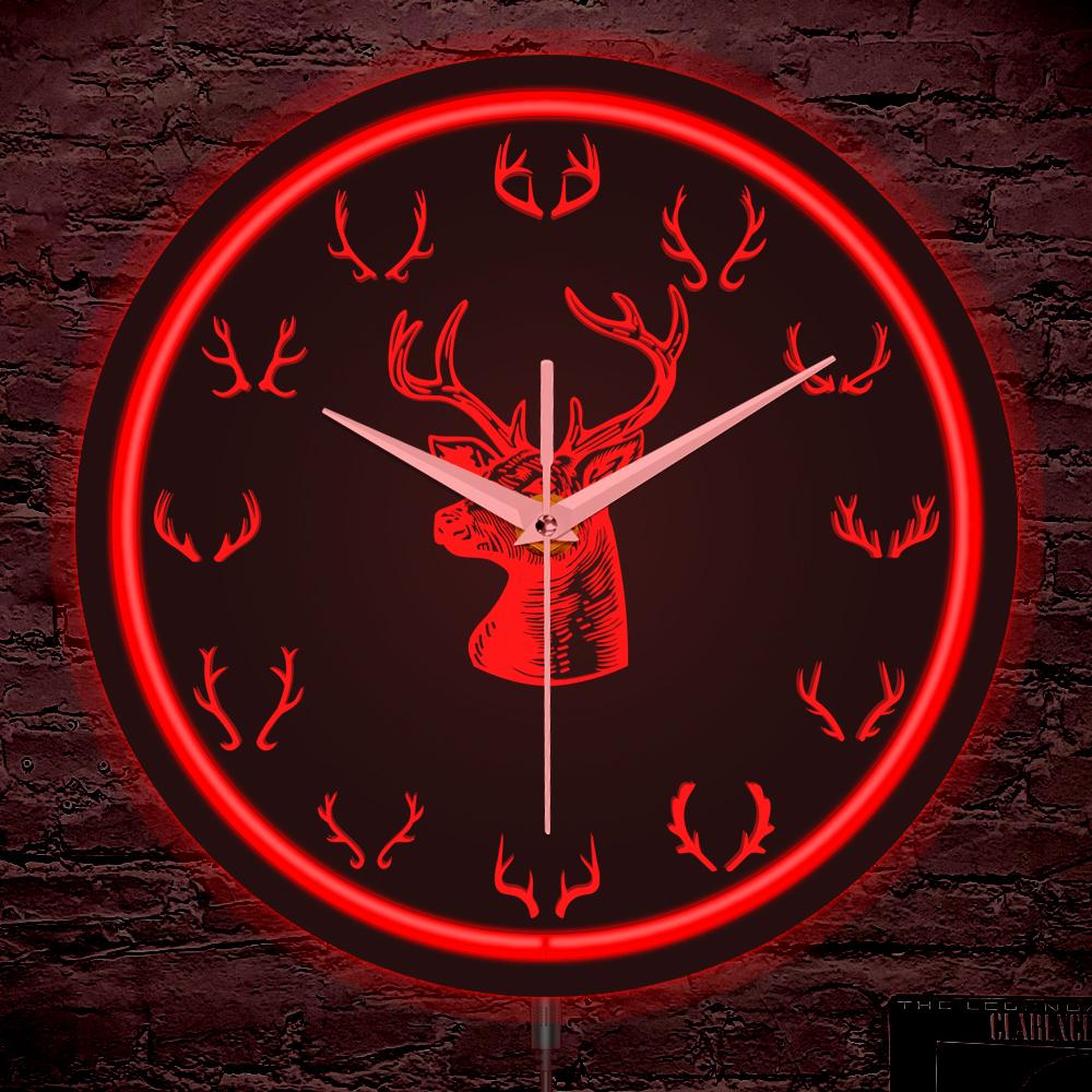 

Deer Antler Neon Sign LED Lighting Wall Clock for Man Cave Cabin Lodge Moose Elk Wildlife Hunting Home Decor Luminous Wall Clock красный