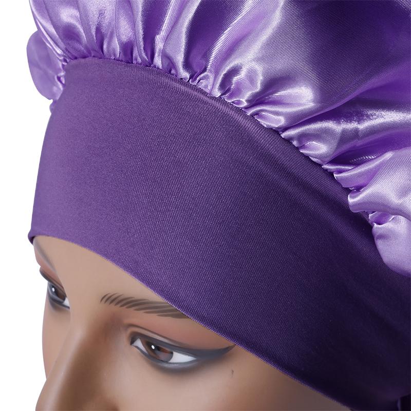 Women Satin Home Hair Shower Cap Comfortable Nightcap Casual Wide-brimmed Sleeping With Elasticated Floppy Band Cap Breathable