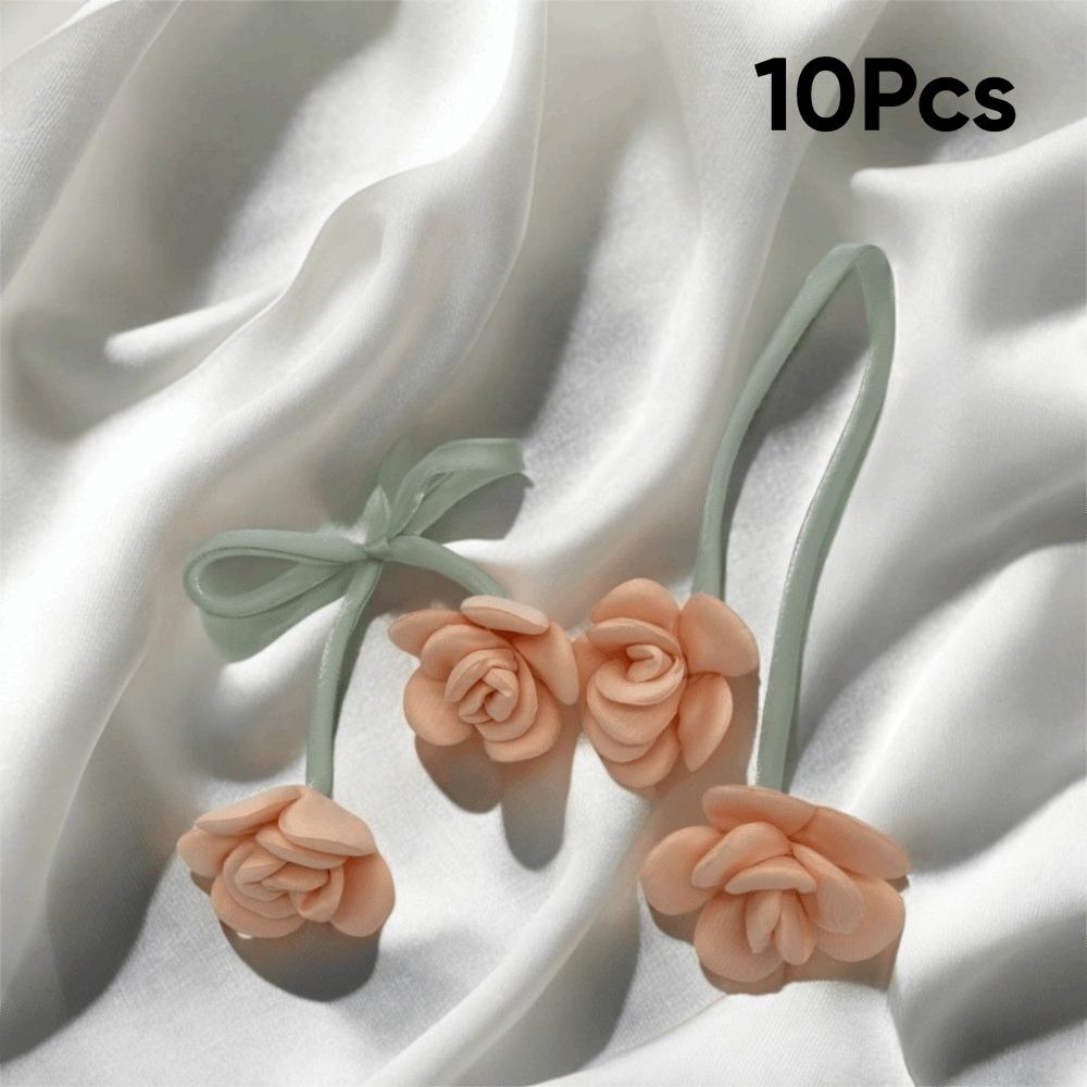 

10Pcs Handmade Double Head Rose Flowers DIY Craft Crochet Decoration 3D Flower Patches Artificial Rose Bow Flowers бежевый