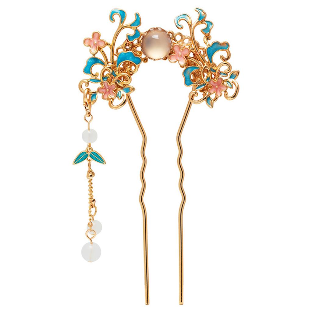 Leichter Luxusschmuck Haarnadel Vintage Chinesischer Stil Tropföl Blume Schrittschütteln Exquisit Elegant U-förmiger Blumenhaarstab