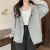 Women's Thick Fleece-Lined Hooded Zipper Cardigan - Loose Fit, Spring/Autumn 2023, Milk-Toned with Drawstrings