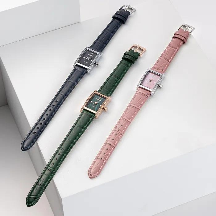 Natural Diamond Malachite Square Leather Watch GE1252