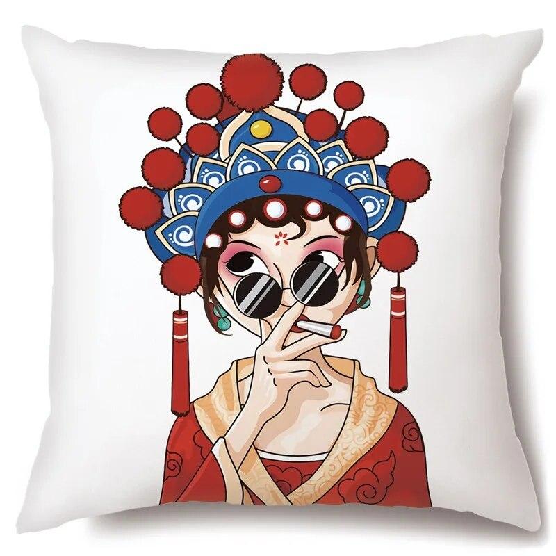 Pillowcase Crane Safflower  Beijing Opera Sofa Home Room Aesthetics