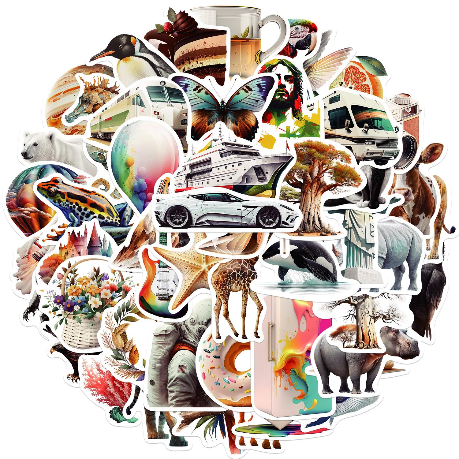 

50 Simple Illustration Stickers Graffiti Stickers Guitar Notebook Suitcase DIY Waterproof Stickers