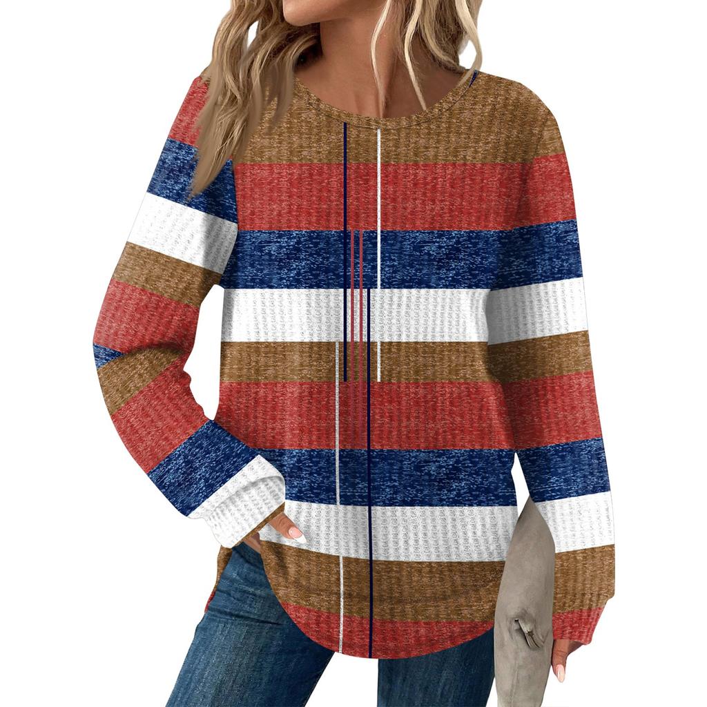 Women's Fashion Casual Loose Round Neck Long-sleeve Printed Top