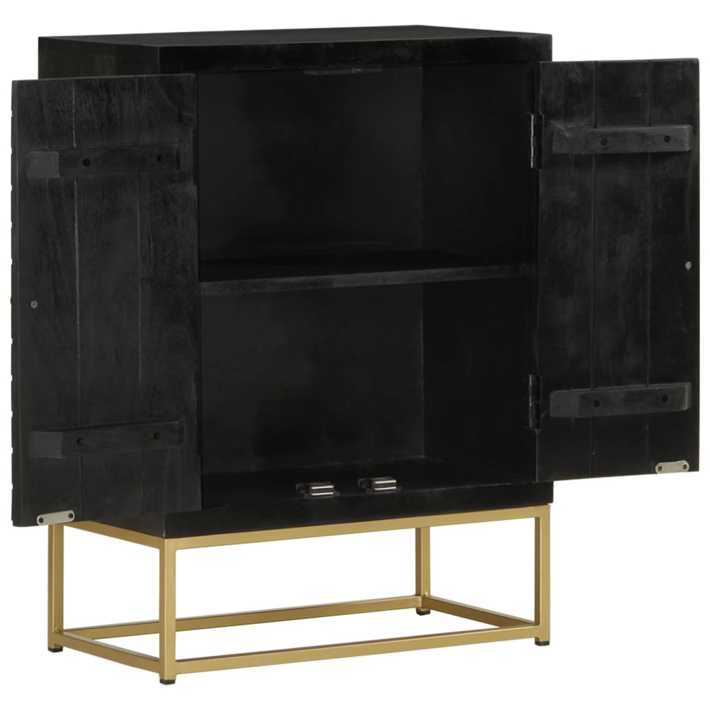 Vidaxl Cabinet With 2 Doors, Black-Gold, 55X30X75 Cm, Mango Wood