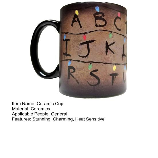 Yousheng  Retro Colorful String Light Alphabet Coffee Cup Color Changing Ceramic Mug Rustic Heat Sensitive Cup for Hot Cocoa Tea Milk Hot Drinks