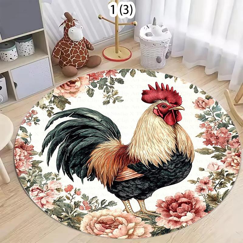 

Farmhouse Rooster Carpets Sofa Non-slip Round Rugs Chair Floor Mat Home Decor Kid Play Rug Living Room Bedroom Carpet Gift 80cm x 80cm