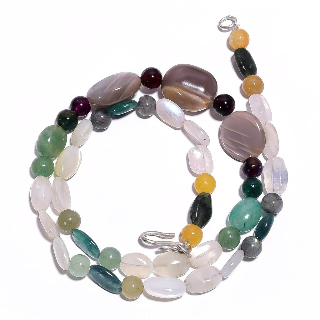 Natural Moonstone Aventurine Gemstone Smooth Beads Necklace 17" UB-4410 UB-4410