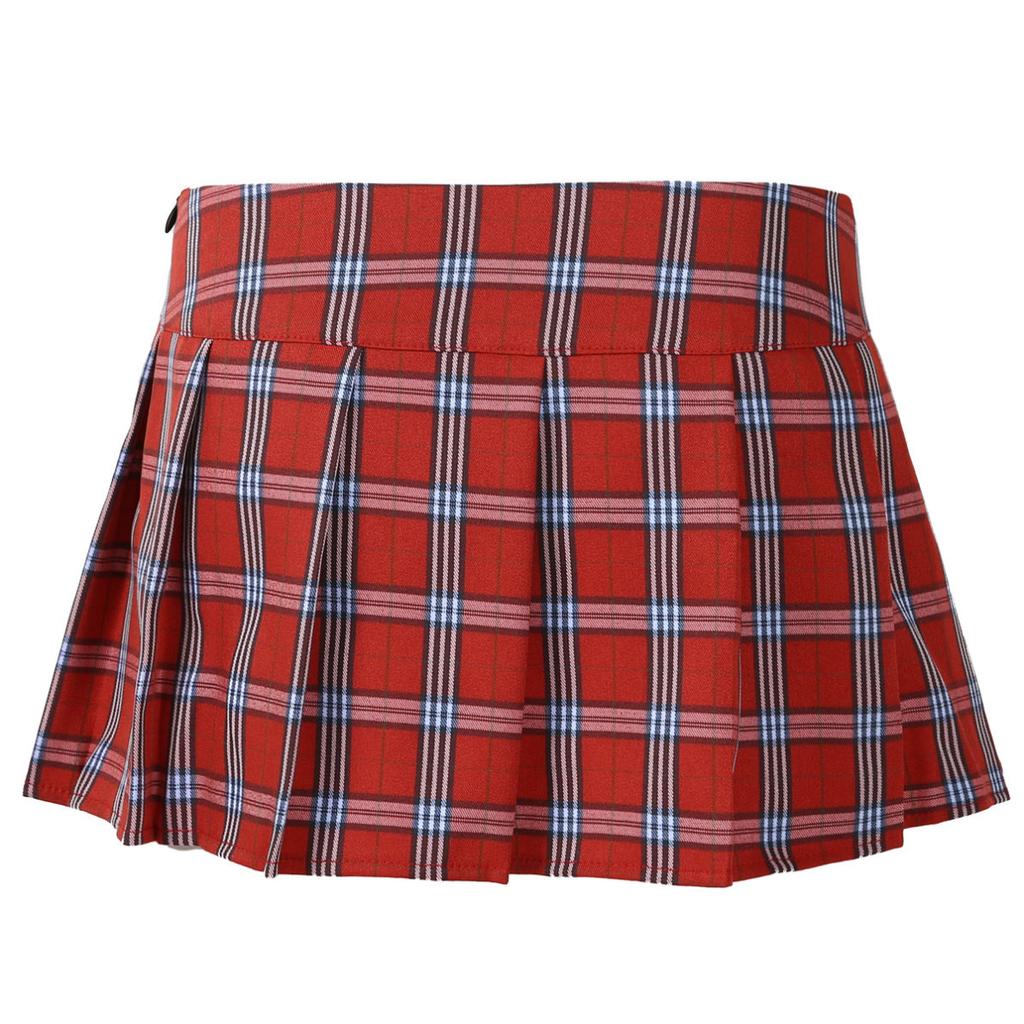 Women's Schoolgirls Plaid Uniforms High Waist Pleated Mini Shorts Skirts Cosplay Costume