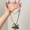 Summer Dopamine Color Beaded Flower Pendant Necklace Spring and Summer Accessories Double Layer Stacked Collarbone Chain Women