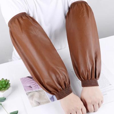 1 Pair Waterproof Arm Sleeves Oil-Proof Imitation Leather Arm Sleeves with Elastic Cuffs Long Protective Covers for Kitchen Labor Industrial Work