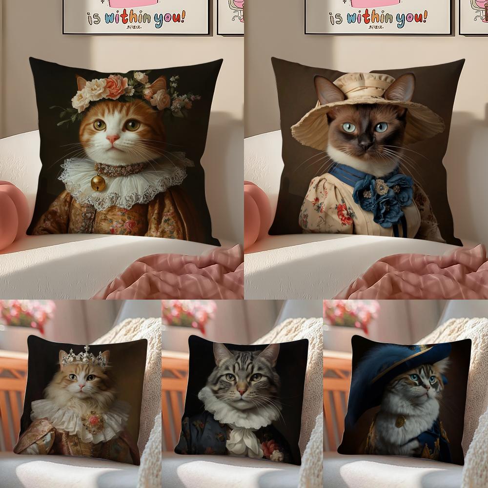 Quirky Elegant And Luxurious Crown Cat Pillow Case Pattern Printed Pillowcase For Living Room Sofa Cushion Cover & Bedroom Decor