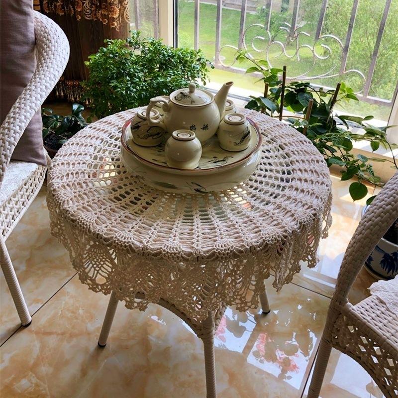 Hand-crocheted Cotton Vintage Tablecloth Pastoral Style Hollow Lace Crochet Floral Dining Cafe Table Cover Sofa Home Decor
