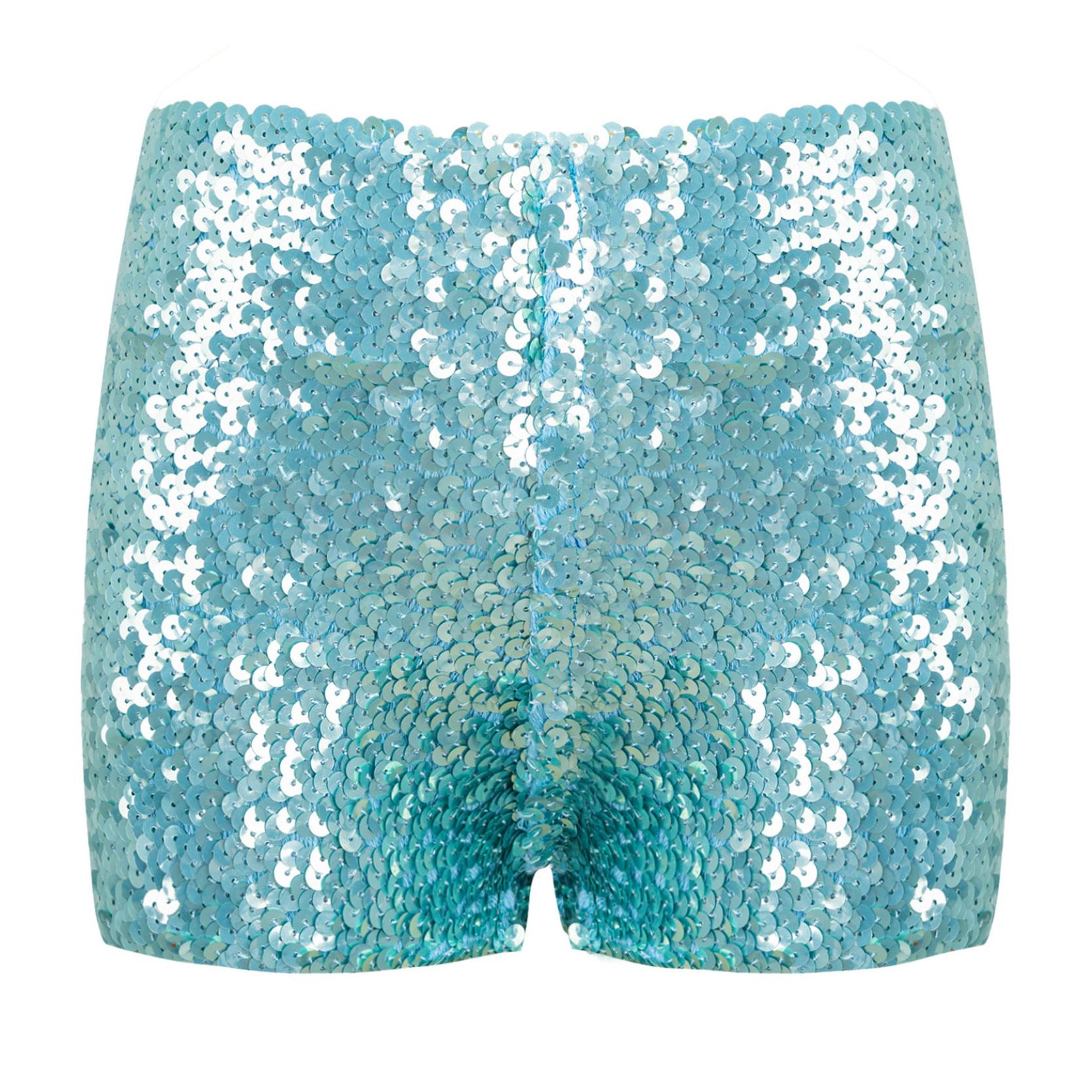 

Короткие спортивные шорты для танцев для девочек, блестящие плавки для гимнастики 12-16 Years небесно-голубой