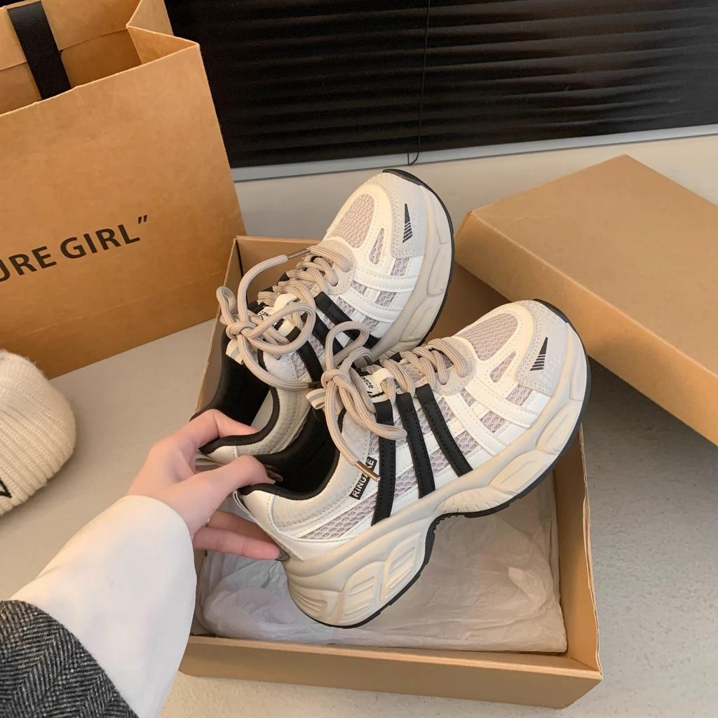 Retro versatile platform dad shoes women's 2025 new small height increase comfortable and lightweight casual sports shoes