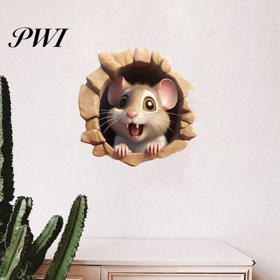 Cute Wall Decoration 2Pcs 3D Cartoon Mouse Cat Stickers Self-adhesive Nursery Decal Removable Waterproof High-Quality PVC Material Wear-resistant Easy